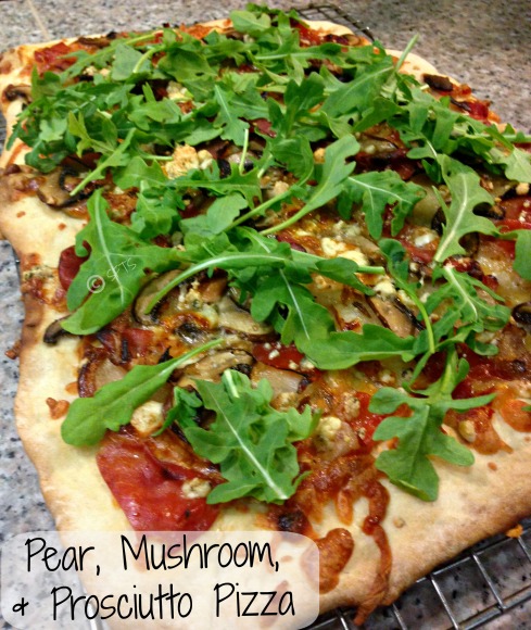 Pear-Mushroom-Prosciutto-Arugula-Blue-Cheese-Pizza