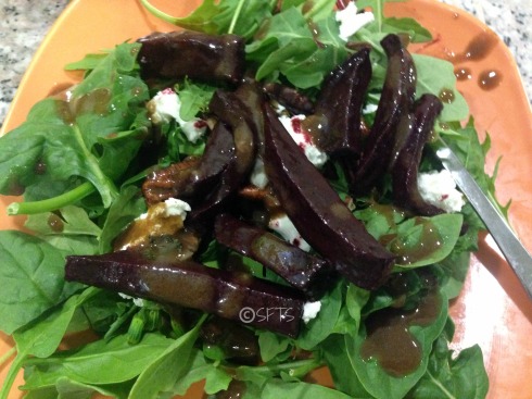 Roasted-Beet-Salad-Goat-Cheese-Pecans-Arugula-Spinach